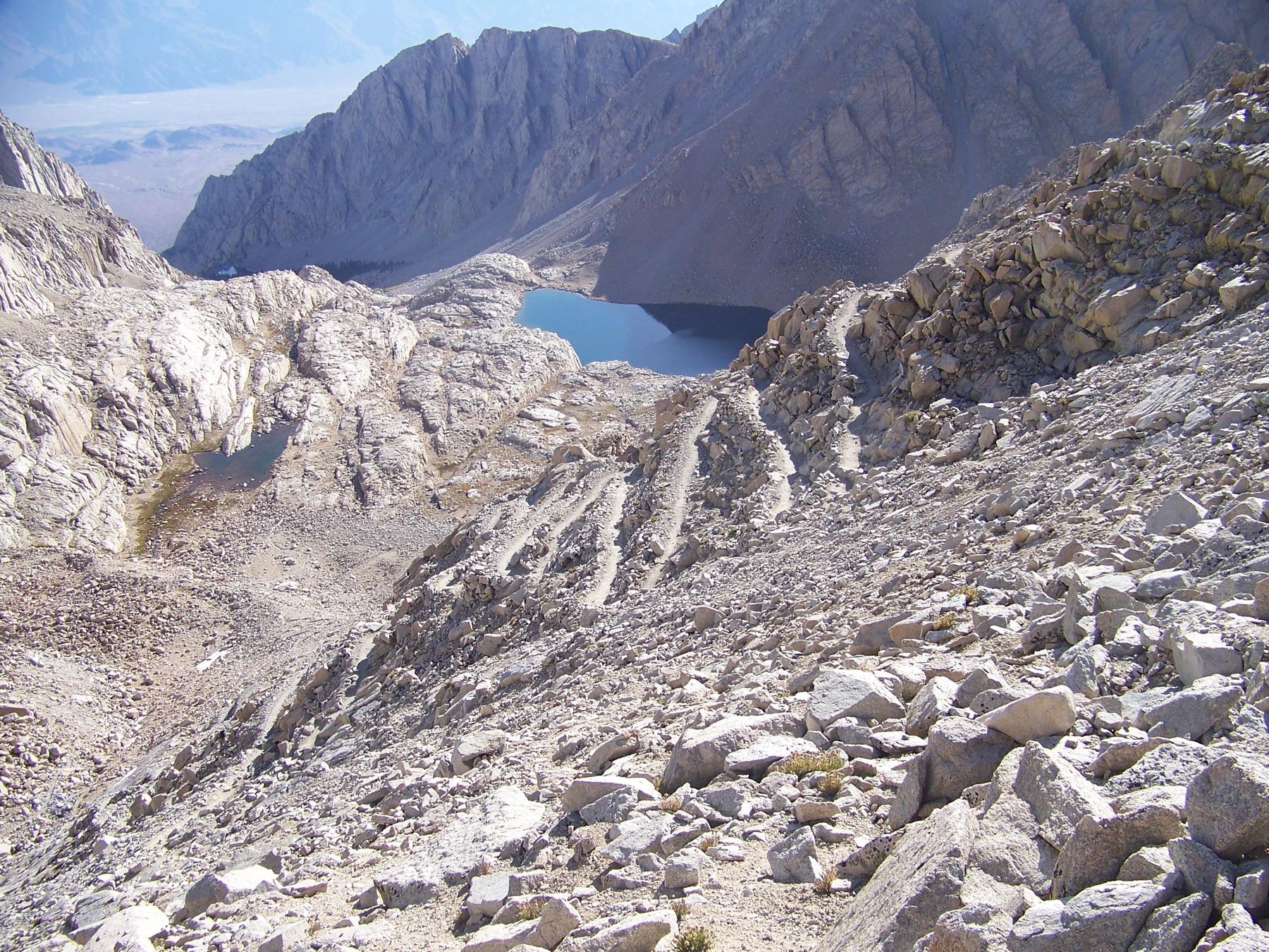 The Mount Whitney Trail switchbacks climbing above Trail Camp