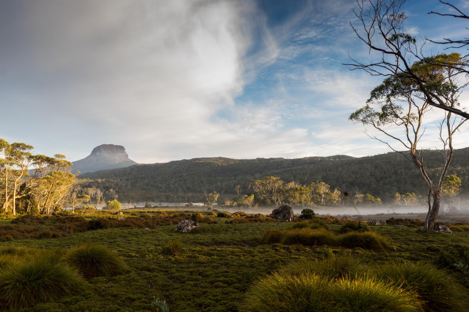 Early morning fog lifting over Lake Windermere on Tasmania’s Overland Track